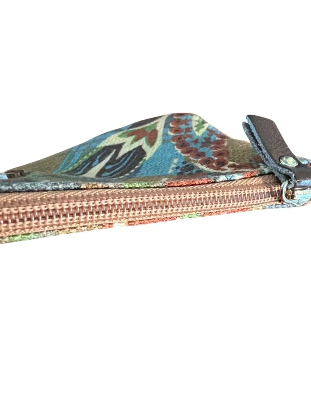 Spartina 449 Linen Leather Zipper Around Pouch Coin Purse Mermaid 6